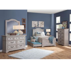 Stonebrook Light Distressed Antique Gray Twin Panel Bed with Trundle