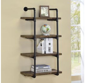 Elmcrest Black And Rustic Oak 24" Wall Shelf