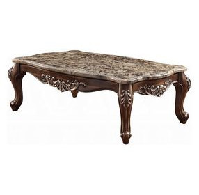 Latisha Gray and Antique Oak Rectangular Marble Top Coffee Table