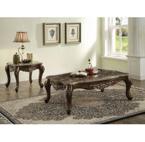 Latisha Gray and Antique Oak Rectangular Marble Top Coffee Table