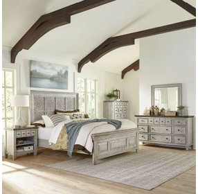 Homestead Antique White and Tobacco 6 Drawer Dresser with Mirror