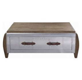 Brancaster Antique Oak and Silver Rectangular Coffee Table with Nailhead Trim
