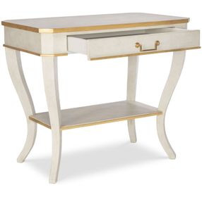 Hugo White and Antique Gold Rectangular Occasional Table with 1 Drawer