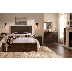 Lodge and Loft Sedona Brown Performance Fabric Queen Upholstered Storage Panel Bed