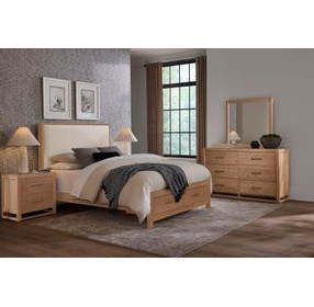 Lodge and Loft Ivory Performance Fabric King Upholstered Storage Panel Bed