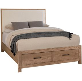 Lodge and Loft Ivory Performance Fabric King Upholstered Storage Panel Bed