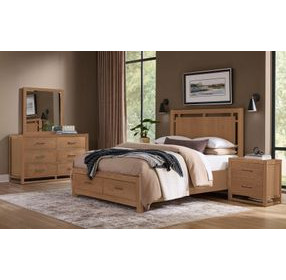 Lodge and Loft Blond Oak Queen Floating Storage Panel Bed
