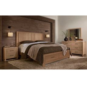 Lodge and Loft Blond Oak Queen Radius Storage Poster Bed