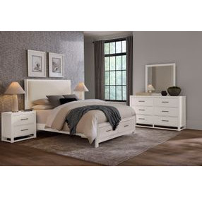Lodge and Loft Cream Performance Fabric Queen Upholstered Storage Panel Bed