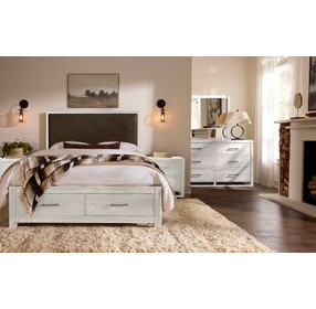 Lodge and Loft Brown Performance Fabric Queen Upholstered Storage Panel Bed