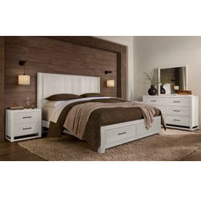 Lodge and Loft Soft White Queen Radius Storage Poster Bed
