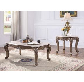 Jayceon Gray and Champagne Marble Top Occassional Table Set