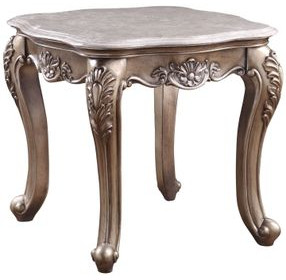Jayceon Beige and Champagne Rectangular Marble Top End Table