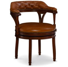Aubrey Brown Leather Swivel Game Chair with Nailhead Trim