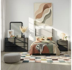 Modena Midnight Blue and Cream Twin Upholstered Panel Bed