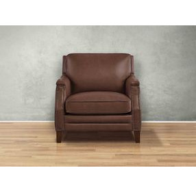 Camden Pecan Leather Upholstered Accent Chair with Nailhead Trim
