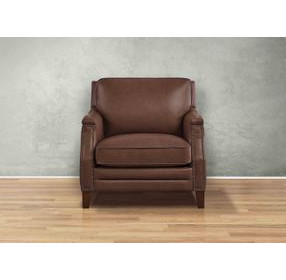 Camden Pecan Leather Upholstered Accent Chair with Nailhead Trim