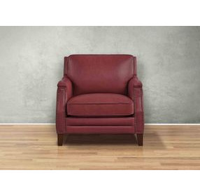 Camden Cranberry Leather Upholstered Accent Chair with Nailhead Trim