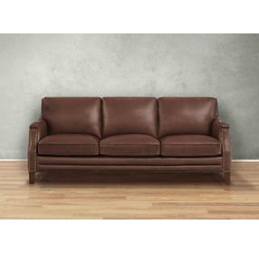 Camden Pecan Leather 87" Sofa with Nailhead Trim