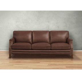 Camden Pecan Leather 87" Sofa with Nailhead Trim
