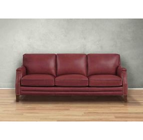 Camden Cranberry Leather 87" Sofa with Nailhead Trim