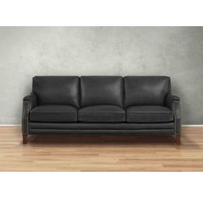 Camden Black Leather 87" Sofa with Nailhead Trim