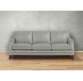 Camden Silver Leather 87" Sofa with Nailhead Trim