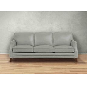 Camden Silver Leather 87" Sofa with Nailhead Trim