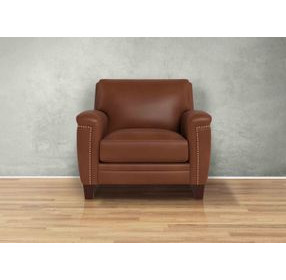 Sherwyn Pecan Leather Upholstered Accent Chair with Nailhead Trim