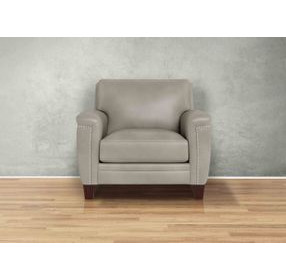 Sherwyn Stone Leather Upholstered Accent Chair with Nailhead Trim
