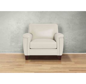 Sherwyn Vanilla Leather Upholstered Accent Chair with Nailhead Trim