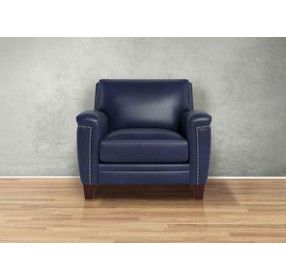 Sherwyn Navy Leather Upholstered Accent Chair with Nailhead Trim