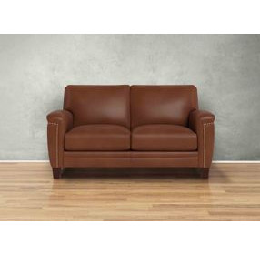 Sherwyn Pecan Leather 64" Loveseat with Nailhead Trim
