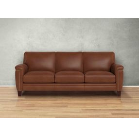 Sherwyn Pecan Leather 89" Sofa with Nailhead Trim