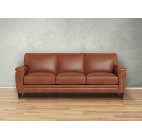 Sherwyn Nutmeg Leather 89" Sofa with Nailhead Trim