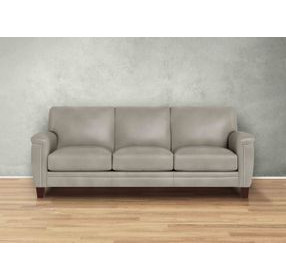 Sherwyn Stone Leather 89" Sofa with Nailhead Trim