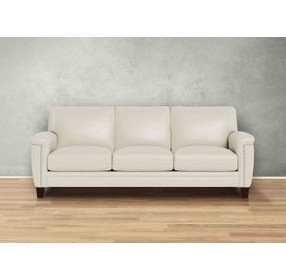Sherwyn Vanilla Leather 89" Sofa with Nailhead Trim