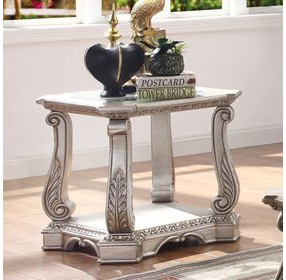 Northville Antique Silver Rectangular Glass Top End Table