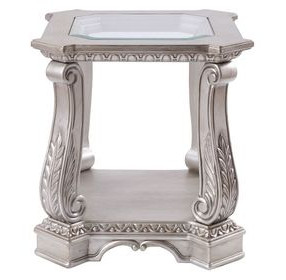 Northville Antique Silver Rectangular Glass Top End Table