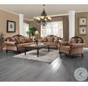 Chateau De Ville Fabric and Espresso 62" Loveseat with 3 Pillows