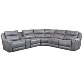 Dazzle Cobblestone Leather 6 Piece Modular Power Reclining Sectional with USB Charging
