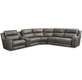Dazzle Slate Leather 6 Piece Modular Power Reclining Sectional with USB Charging