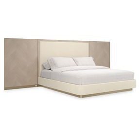 Anthology Beige and Dry Martini King Upholstered Panel Bed with Wings