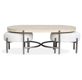 Parkcrest Edgecomb Gray and Weathered Antique Nickel Oval Occassional Table Set with 2 Ottomans