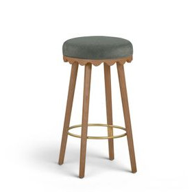 Oodle Green and Light Walnut Performance Vegan Mohair Upholstered Bar Stool
