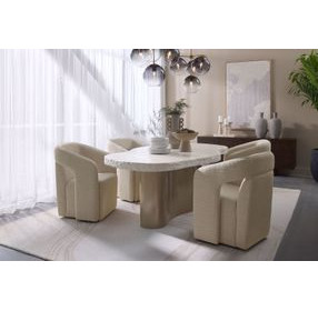 Llorente Moto Stucco Performance Fabric Wheeled Upholstered Dining Armchair