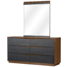 Kayner Charcoal 6 Drawer Dresser with Mirror and LED
