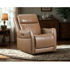 Frances Brown Leather Swivel Glider Power Recliner with USB Charging