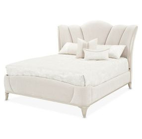 La Marisia Champagne Gold and Tranquil California King Upholstered Panel Bed with USB Charging