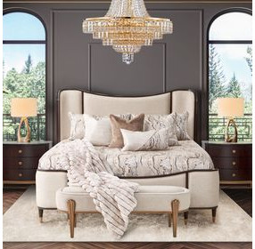 Camellia Field Warm Pecan King Upholstered Bed with USB Charging